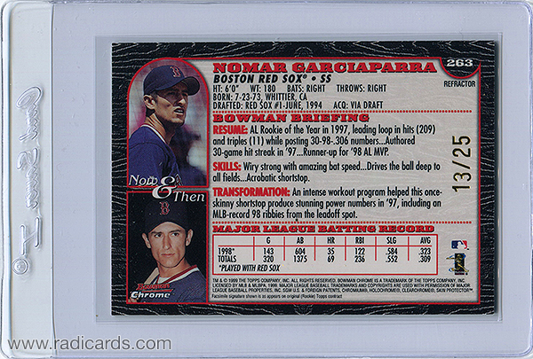 Nomar Garciaparra 1999 Bowman Chrome #263 Gold Refractor /25