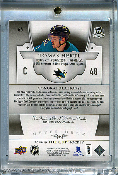 Tomas Hertl 2018-19 The Cup #46 Black Shield /1