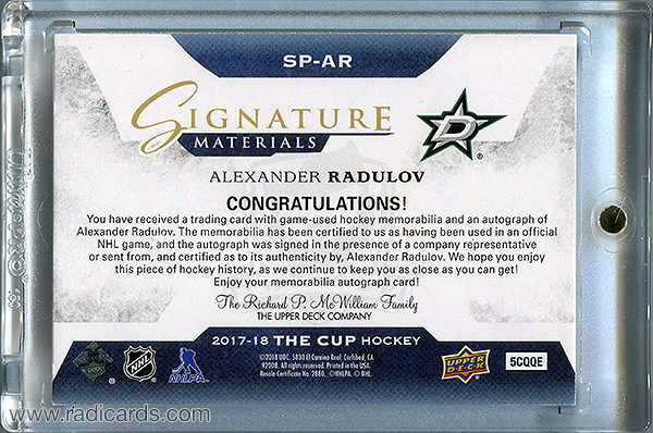 Alexander Radulov 2017-18 The Cup Signature Patches #SP-AR /99