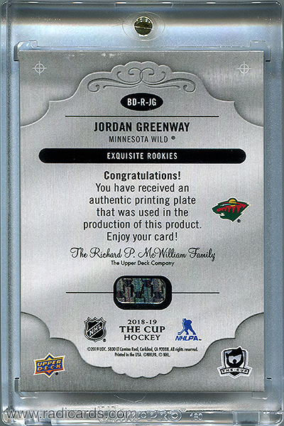 Jordan Greenway 2018-19 The Cup Printing Plates Exquisite Collection Rookies Magenta #BD-R-JG /1