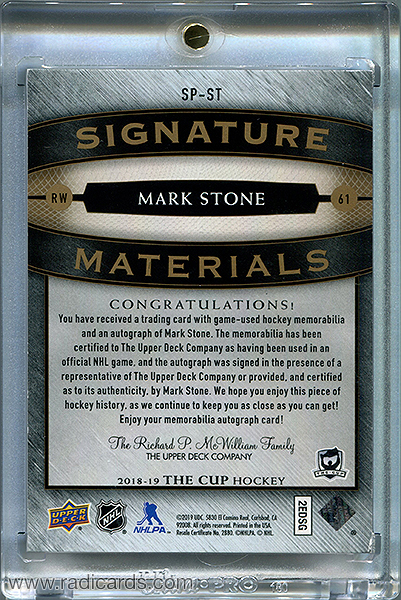 Mark Stone 2018-19 The Cup Signature Materials #SP-ST /25