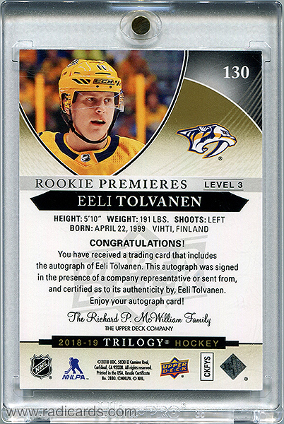 Eeli Tolvanen 2018-19 Upper Deck Trilogy #130 /49