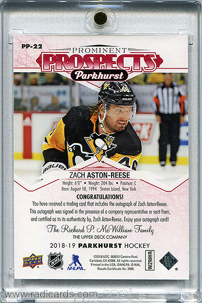 Zach Aston-Reese 2018-19 Parkhurst Prominent Prospects PP-22 Autographs Red /25