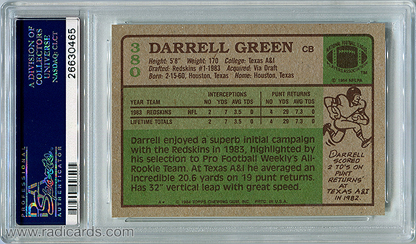 DARRELL GREEN 1984 TOPPS FOOTBALL CARD #380