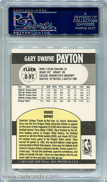 Gary Payton 1990-91 Fleer Update #U-92 PSA 10